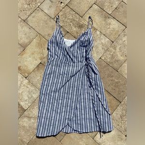 Navy Striped Wrap Dress